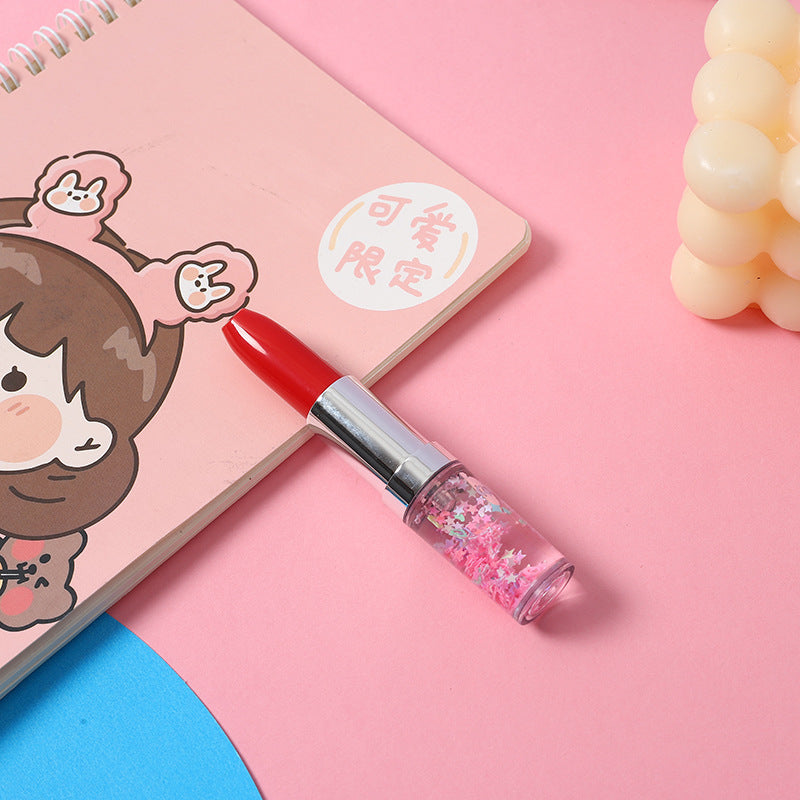 Wholesale Plastic Quicksand Powder Lipstick Shape Ballpoint Pen